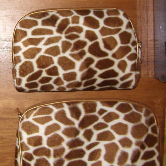 Vintage 2 Pcs Giraffe Animal Print Fury Fashion Fun Sexy Cosmetic Makeup Bags - Picture 6 of 13